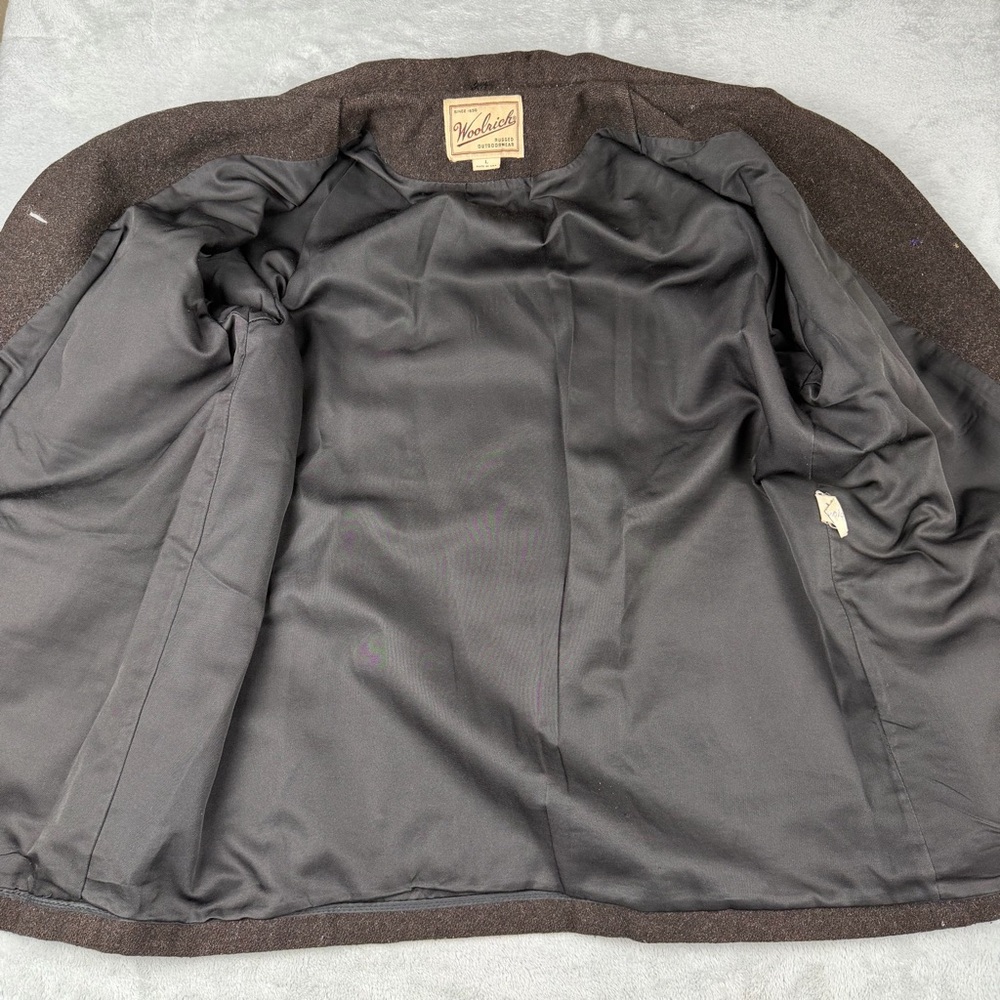 VTG 90s Woolrich Brown Wool Chore Coat Hunting Field Jacket Women's L Large USA - Picture 7 of 11